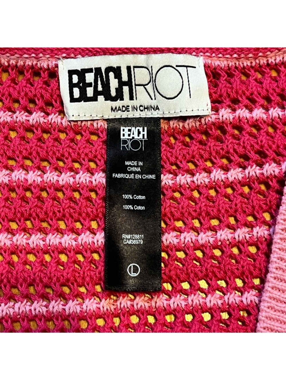 Beach Riot Gene Open Knit Cotton Cardigan Pink Striped size large - Picture 5 of 8